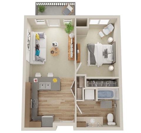 Floor plan for 1 bed, 1 bath, 610 sqft